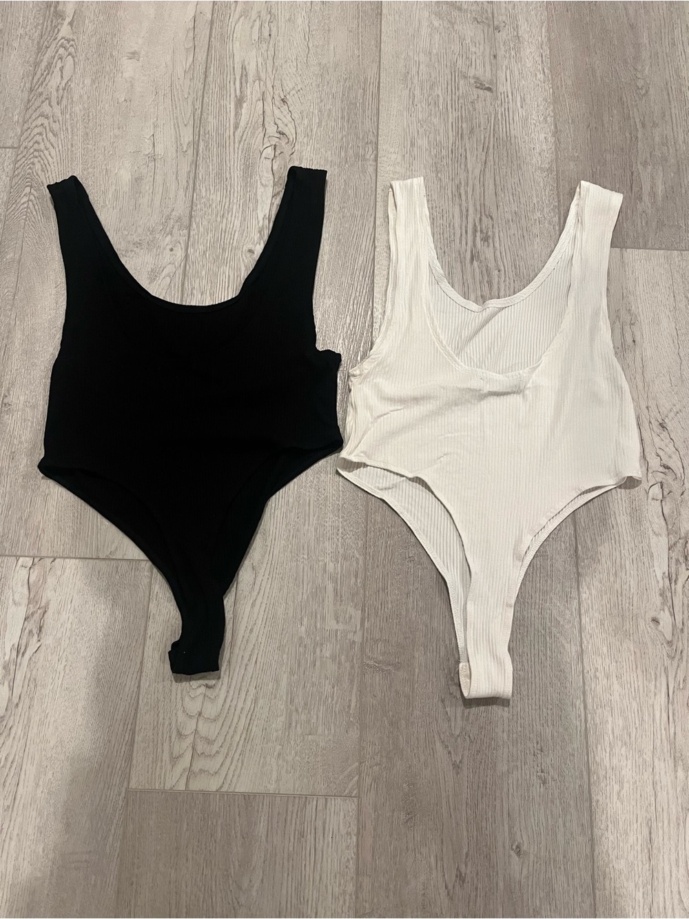 Black & White Ribbed Scoop Neck Bodysuit Duo